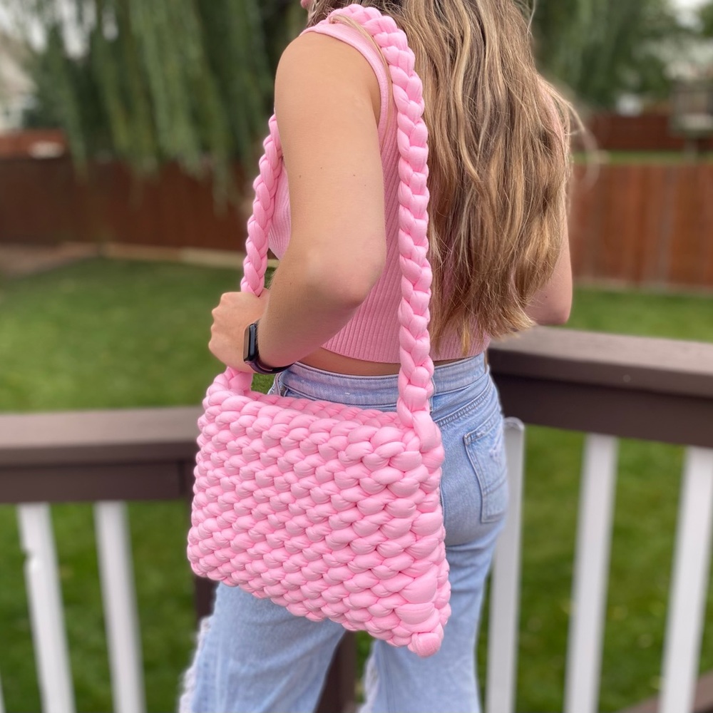 Handmade large pink crochet purse. Made by me!